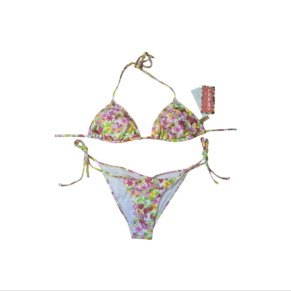 Strawberry/Floral Print Triangle Bikini With Wrap Around Too NWT* Size Small - Picture 4 of 10